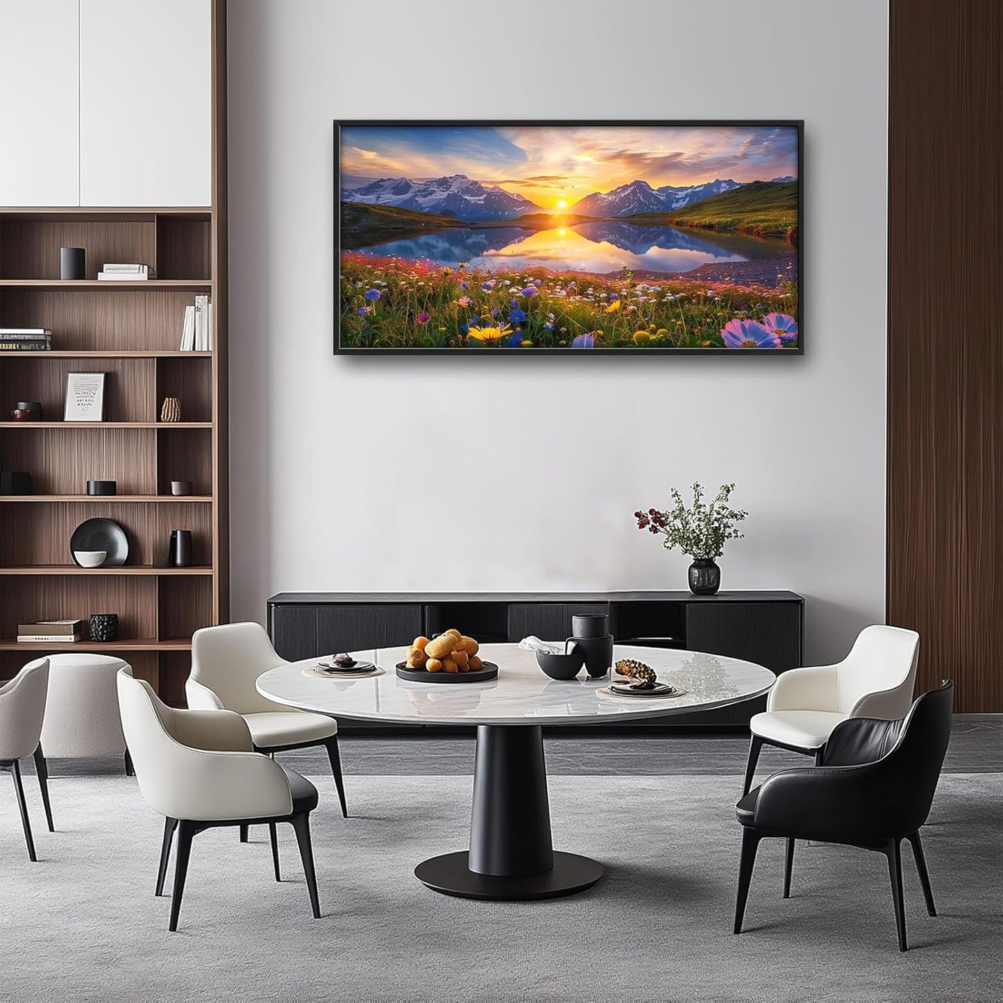 Mountain Large Wall Art Sunrise Lake Flower Field Pictures Nature Landscape Wall Decor Canvas Print Painting Artwork for Bathroom Living Room Bedroom 60L" x 30W"