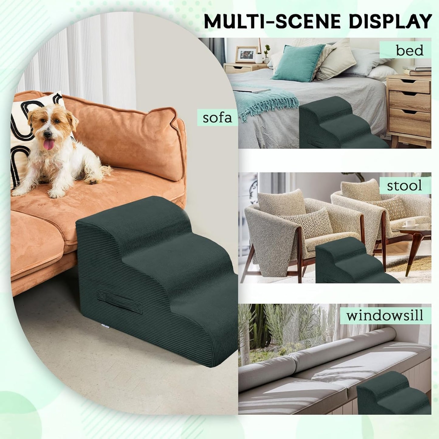 Dog Stairs Steps for High Bed, 3 Steps Pet Steps for Small Dogs Non-Slip Removable Washable Cover Ramp for Indoor Outdoor Car Couch Sofa, Dark Gray