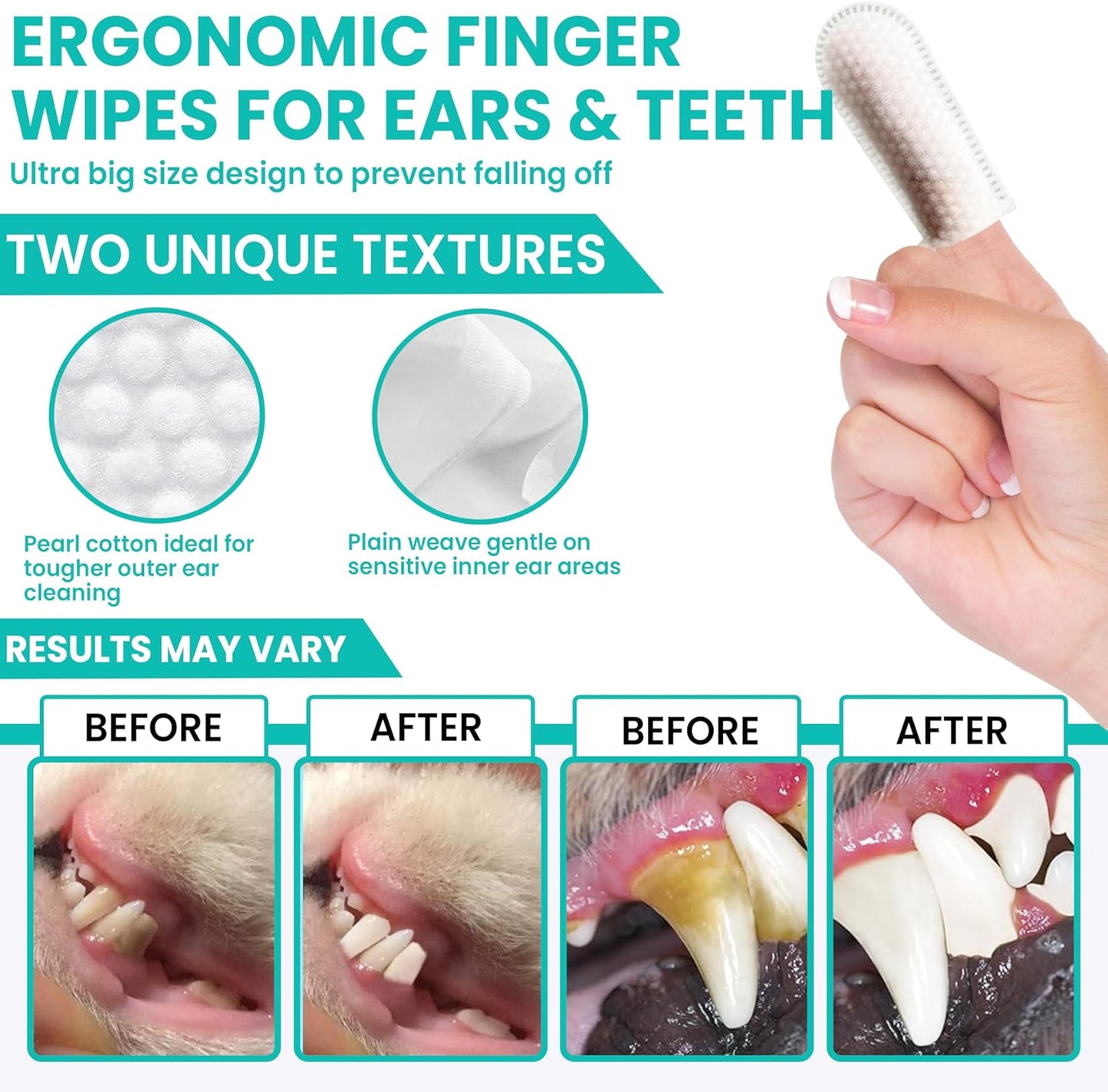 Dog Dental Wipes – 60 Count Natural Pet Dental Finger Wipes for Dogs, Cats – Odorless and Safe Dog and Cat Teeth Cleaning Wipes – Dental Wipes for Dogs Teeth Supports Dental Care, Gum Care