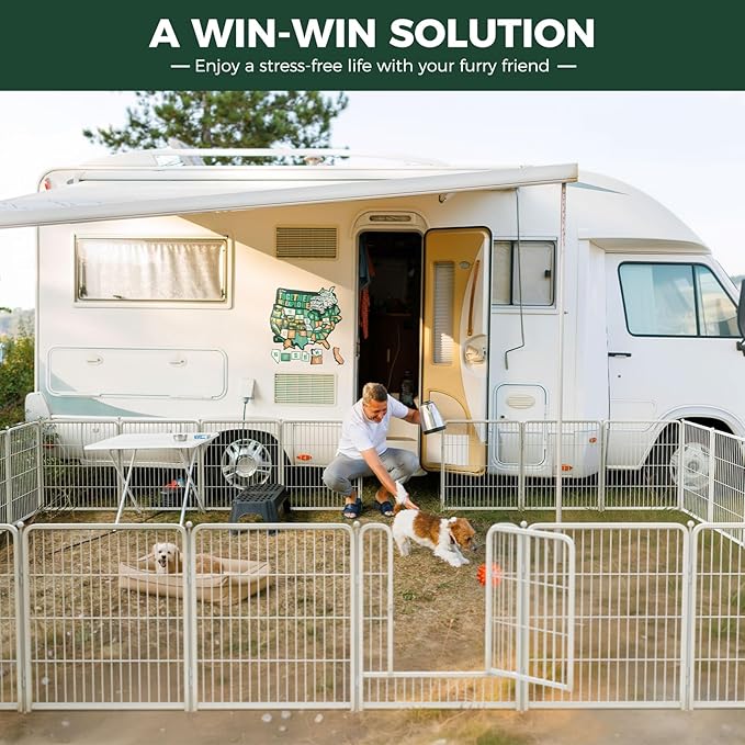 FXW Rollick Unleashed Dog Playpen for Indoor, Yard, RV Camping, 45 inch 24 Panels for Large Dogs, White│Patented