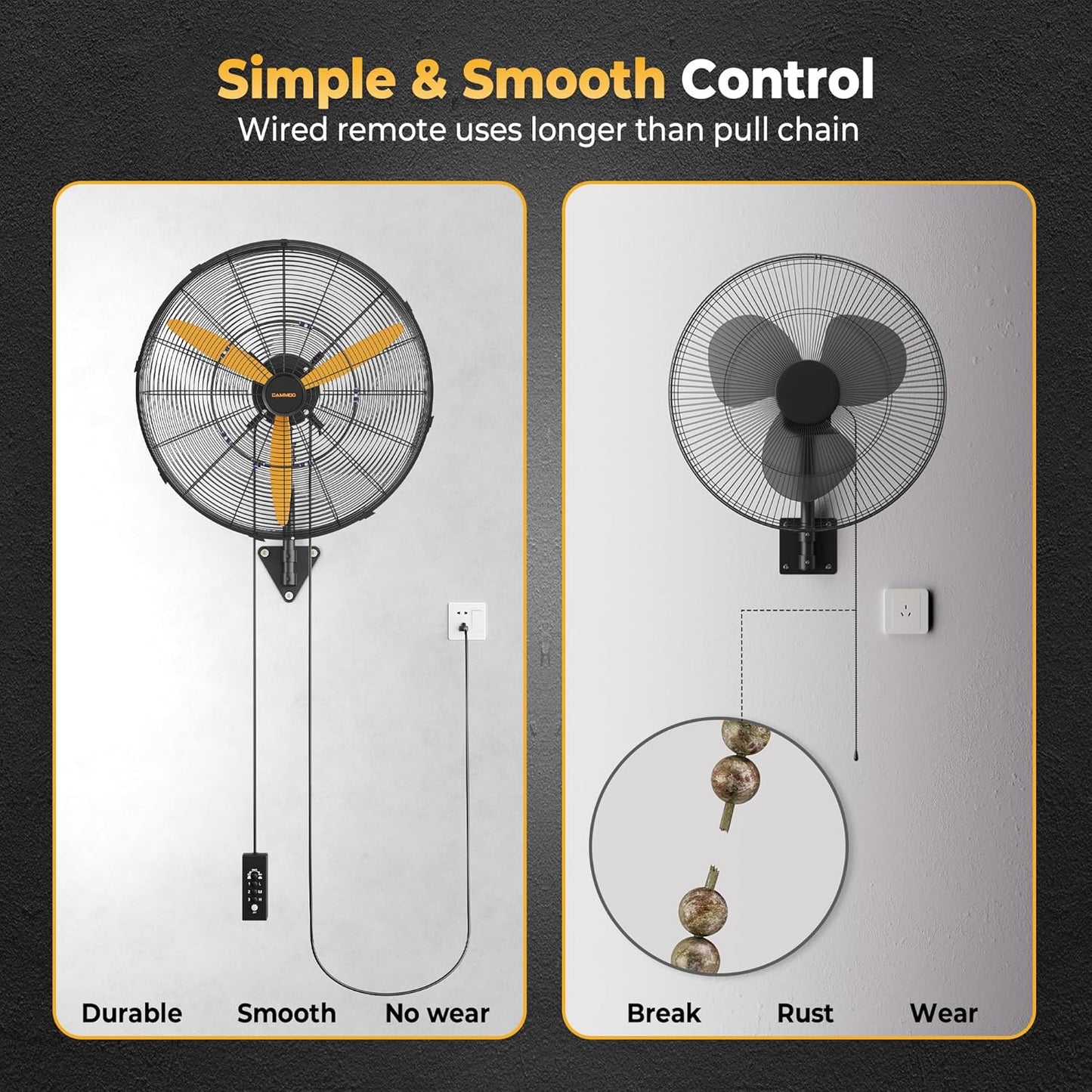 24 Inch Oscillating Misting Wall Mount Fan, Extra Long 3.9ft Wired Remote and 9.8ft Power Cord, IP44 Industrial Commercial Wall Mounted Fan for Greenhouse, Garage, Workshop, Covered Patio