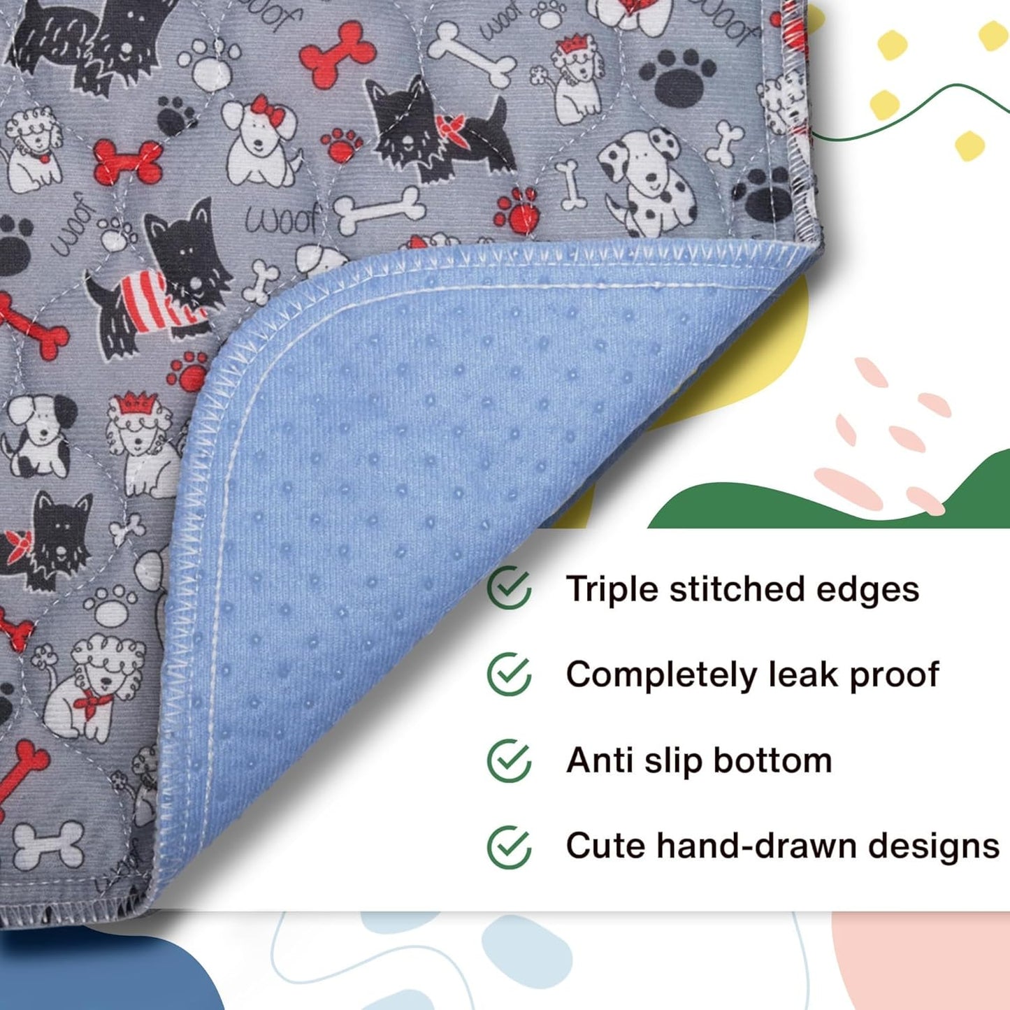 Caldwell's Pet Supply Co. 30x36 Potty Pads, Washable Pee Pads for Dogs, Reusable Pee Pad for Dogs, Puppy Potty Mat, Whelping Rug, Reusable Puppy Mat, Waterproof Rug for Dog, Medium (Set of 2)
