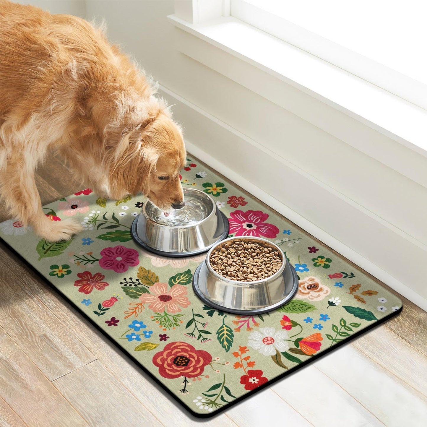 Absorbent Quick Dry Pet Food Mat for Dogs and Cats - Eco-Friendly Bowl Mat for Food and Water Dispenser - 12"x20" Floor Accessory