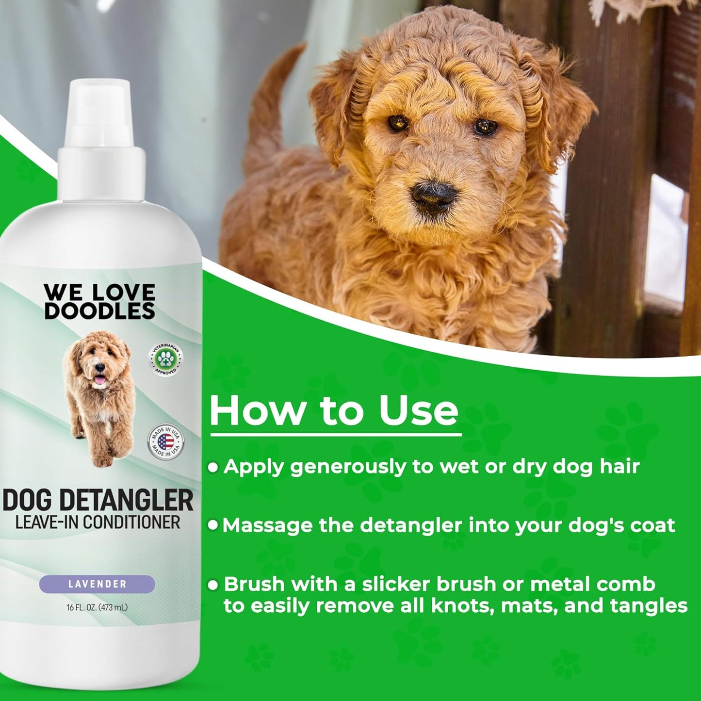 We Love Doodles Dog Detangler Spray - Leave-in Conditioner for Dogs - Dog Detangling Spray - Dematting Spray for Dogs - Tangle Remover - Made in The USA (Lavender)