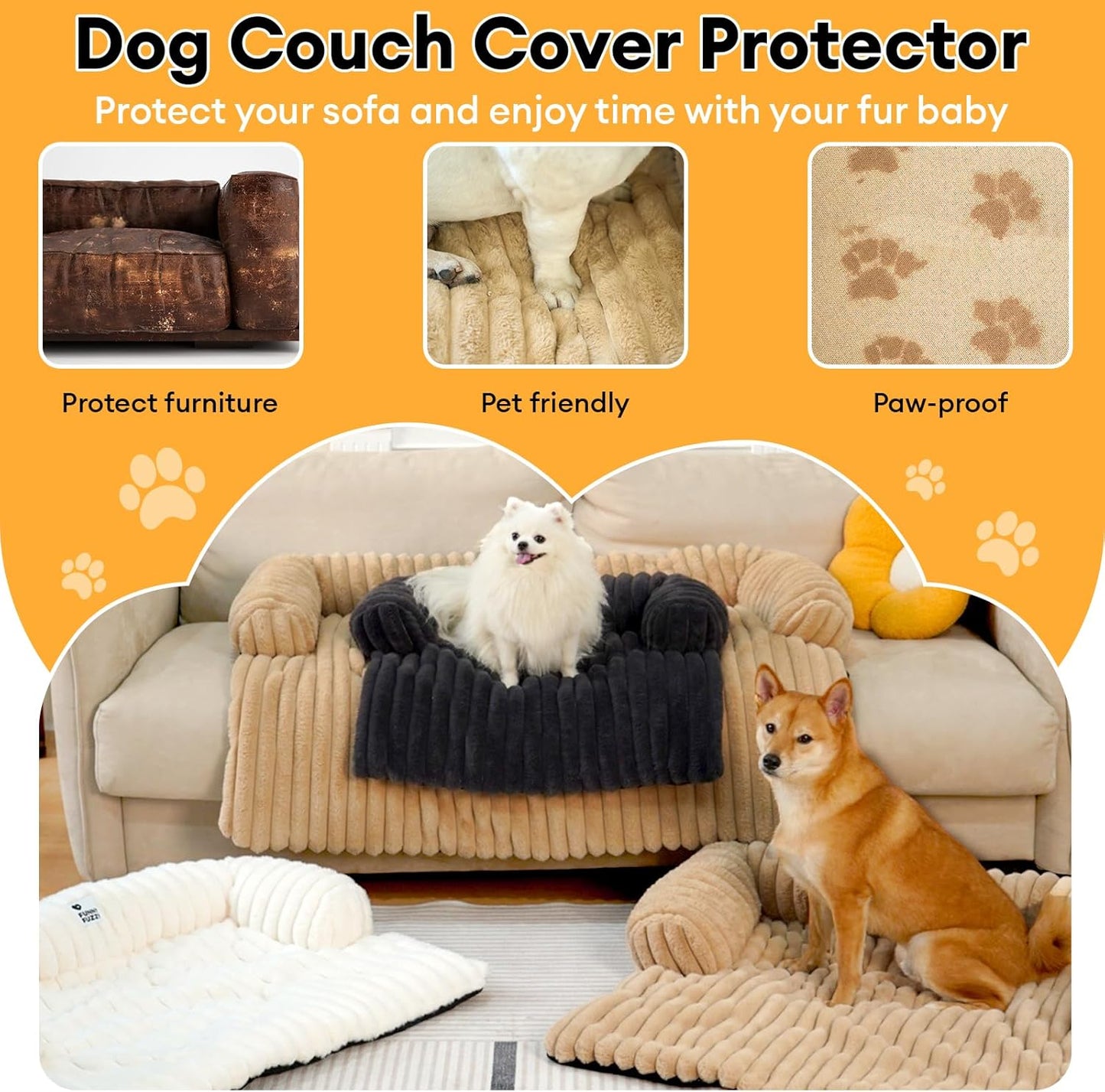 FUNNY FUZZY Pet Couch Cover for Sofa, Calming Dog Bed for Couch, Fluffy Plush Dog Couch Mat for Furniture Protector for Medium Dogs and Cats, 33×28 in, Pink