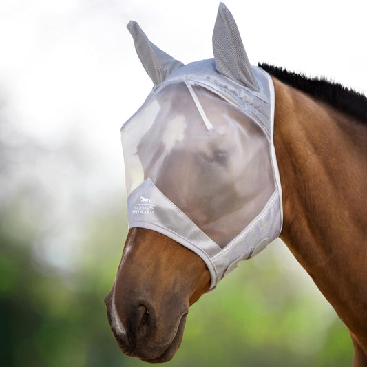 Harrison Howard CareMaster Horse Fly Mask Half Face with Ears Moonlight Silver Large Full Size