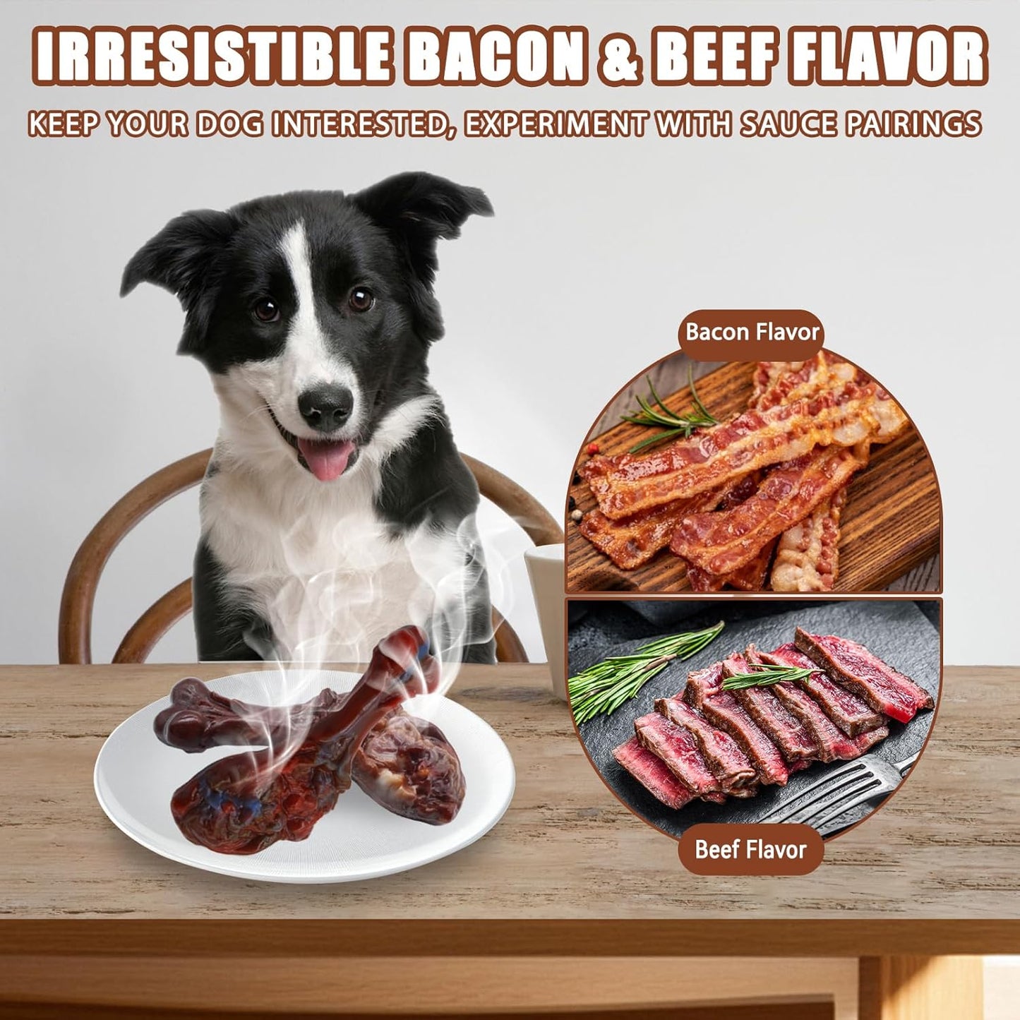 Dog Chew Toys for Aggressive Chewers, Indestructible Dog Toy for for Medium/Large Breed, Tough Nylon Teething Bone Toy to Keep Them Busy,Bacon and Real Beef Flavor (Beef+Bacon Flavor, 2 Pack)