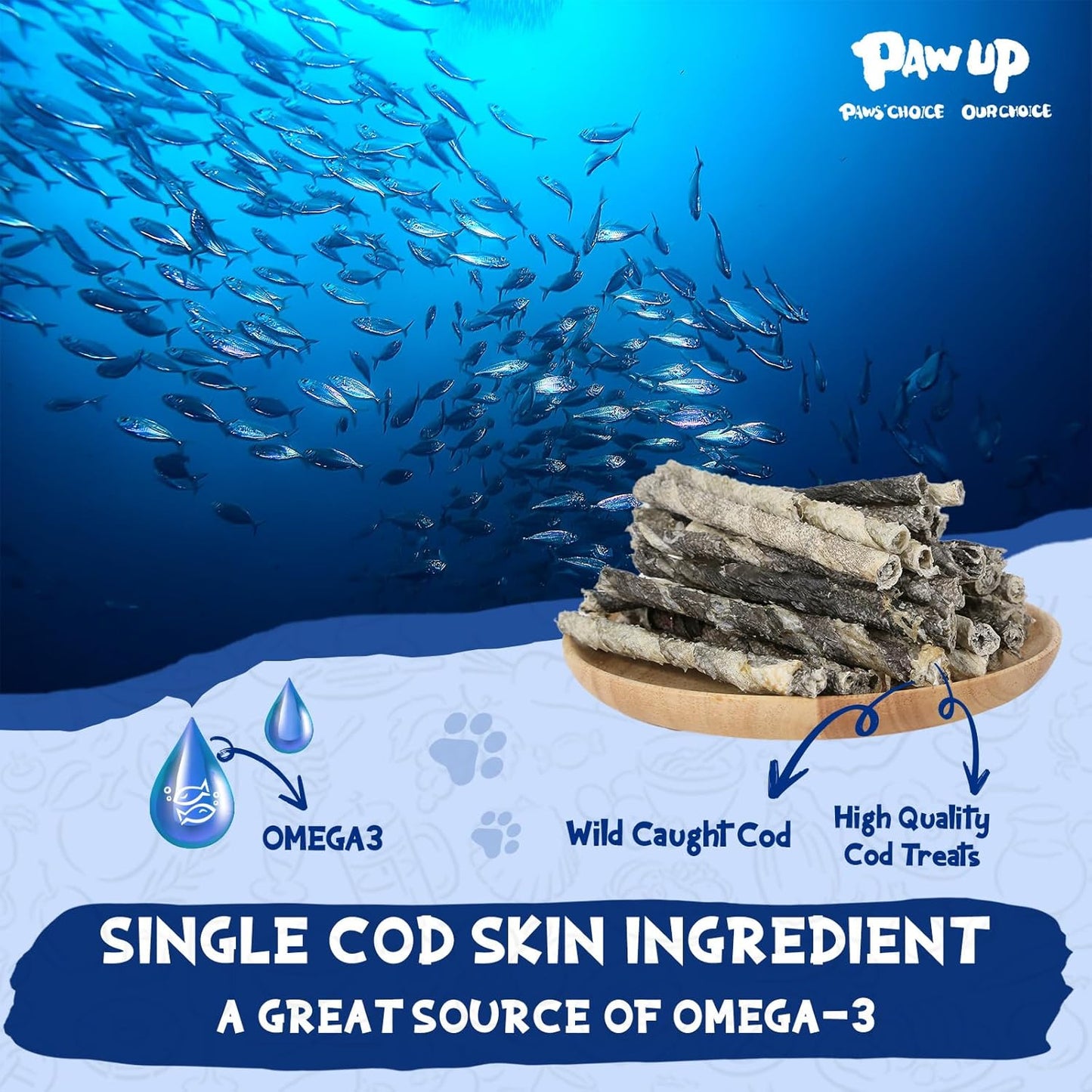 Cod Skin Rolls Dog Treats Natural High Omega 3 Dog Snacks, Single Ingredient Cod Skin Chews for Small Dogs w/Taurine, 8 oz