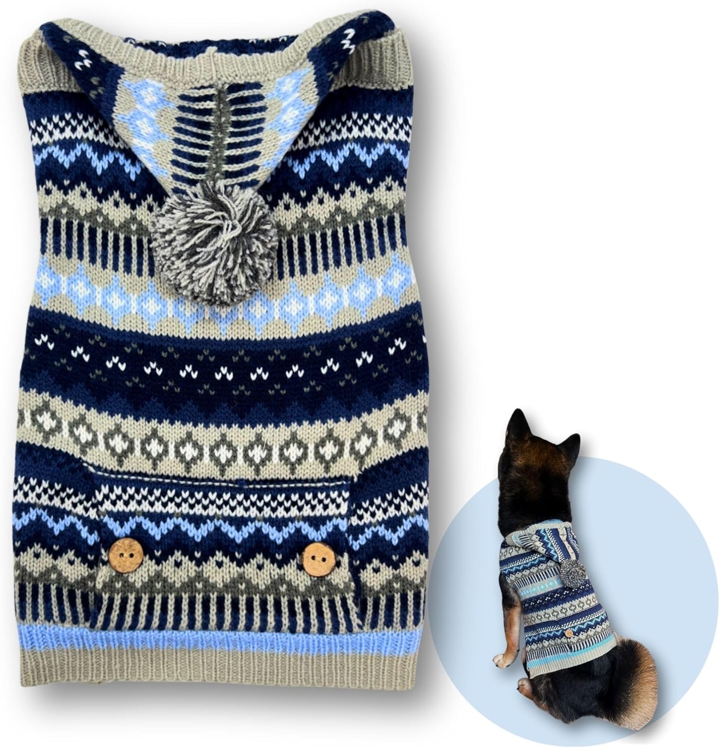 Cute Sweater for Dogs and Cats Soft Flannel Pet Outfit Warm and Cozy Animal Hoodie Small to Large Pet Clothes for Halloween Parties and Everyday Wear (Medium, Blue Patten with Hat)