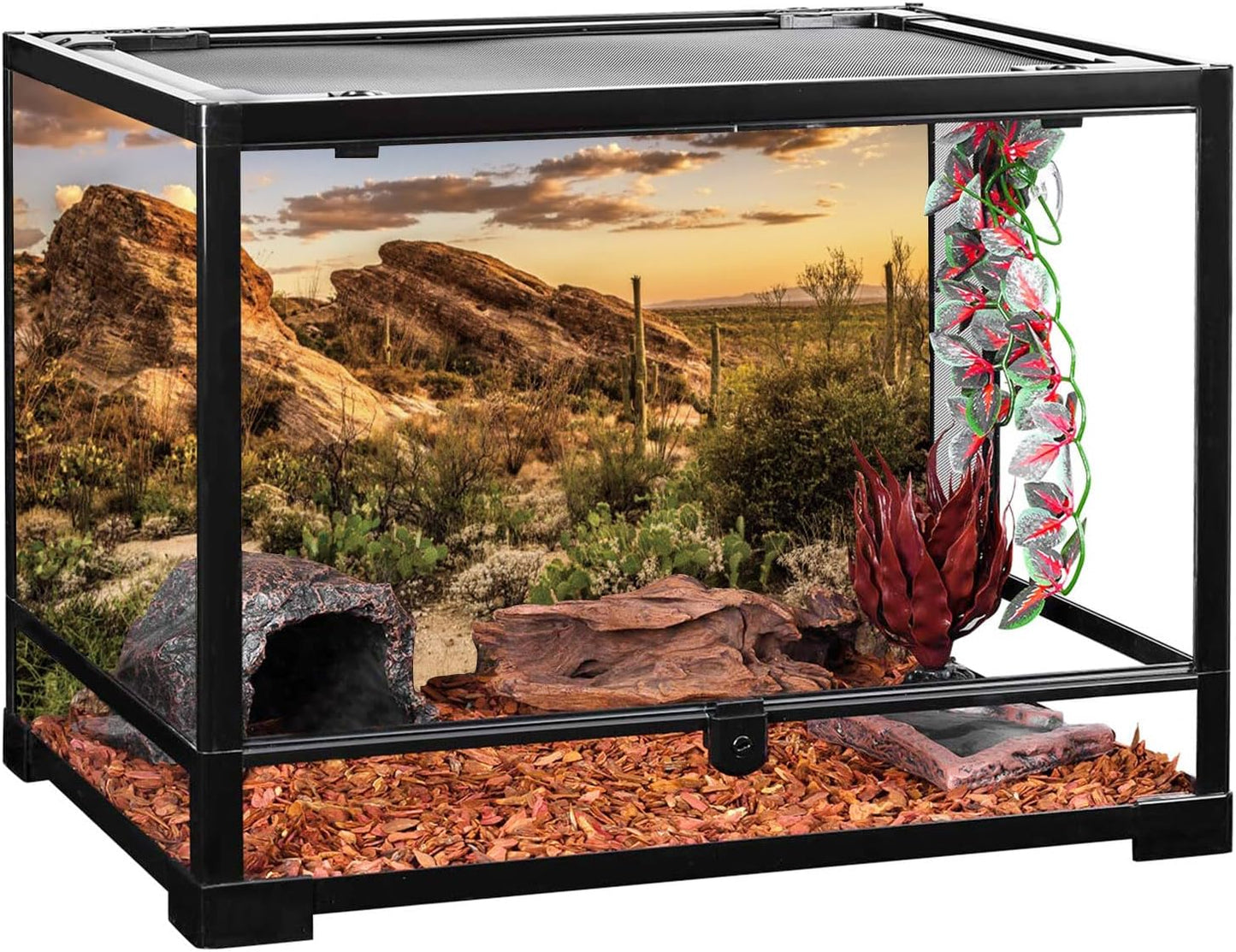 AWERT Reptile Habitat Background Blue Sky Oasis Cactus Sun and Desert Terrarium Background 30x18 inches Durable Polyester Background