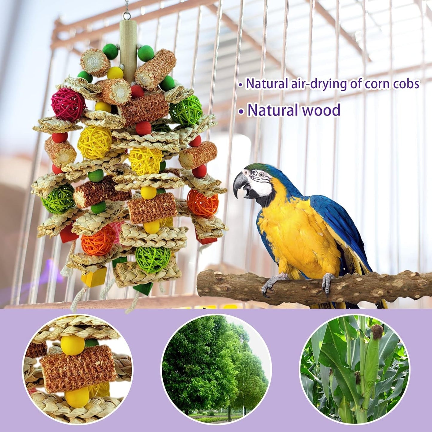 Parrot Toys, Natural Corncob Bird Chew Toys for Small and Medium Macaws, African Grey Parrots, Amazon Parrots Bird Cage