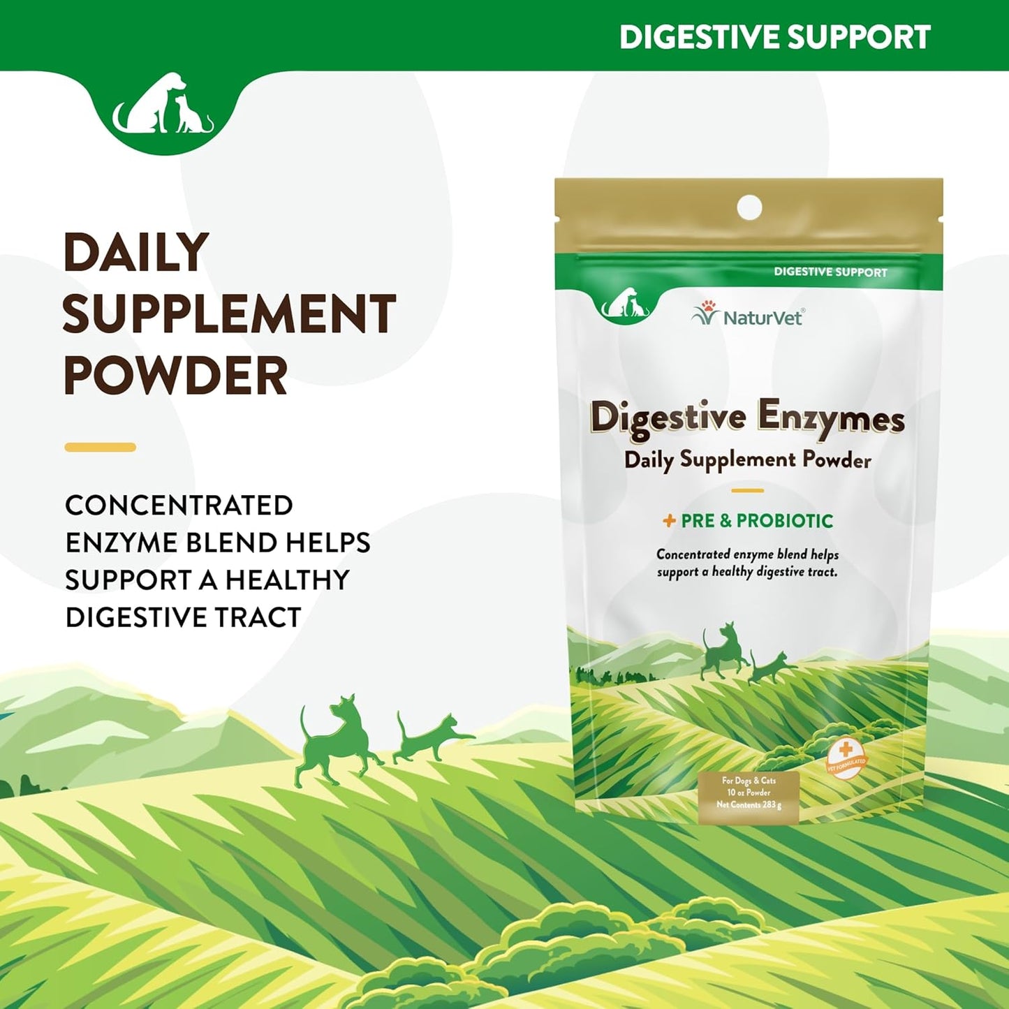 NaturVet – Digestive Enzymes - Plus Probiotics & Prebiotics – Helps Support Diet Change & A Healthy Digestive Tract – for Dogs & Cats – 10 oz Powder