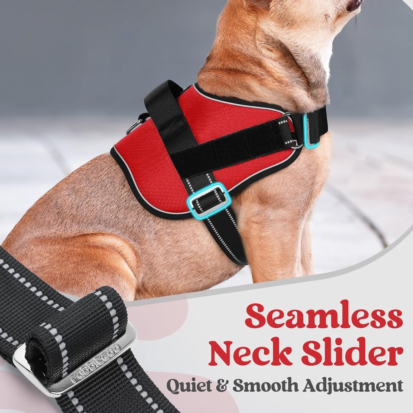 rabbitgoo Dog Harness for Large, Easy On Pet Vest with One Buckle, No Pull Adjustable Service Harness with D-Ring & Handle, Reflective for Safety Walking, Training, Red, L