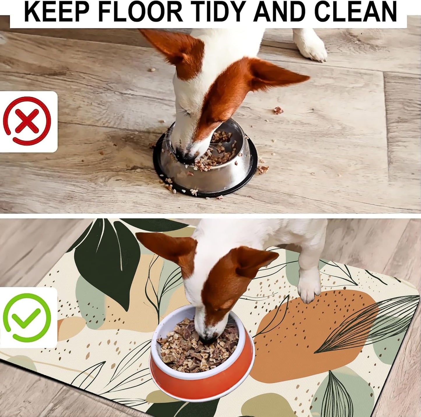 Abstract Boho Leaves Dog Food Mat-Absorbent Pet Feeding Mat for Food and Water Bowl, Quick Dry Dog Placemat with Rubber Backing-No Stains Pet Supplies for Messy Drinkers 12"x20"