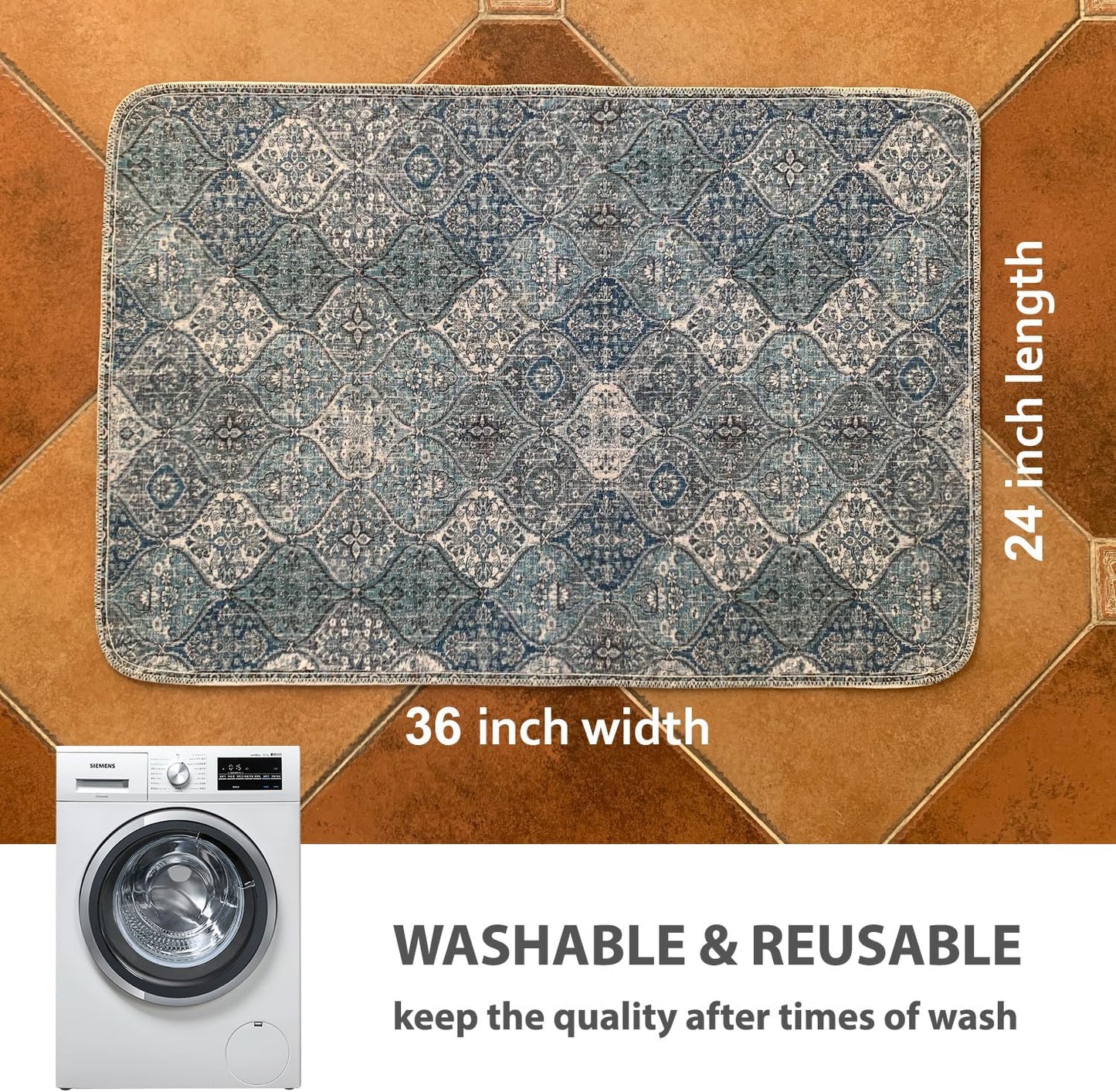 nunubaby Washable Pee Pads for Dogs, Stylish, Non-Slip and Leak-Proof Pee Pads. Reusable Potty Pads for Dogs for Crates and Floors.(Blue/Multi, 24" x36" )