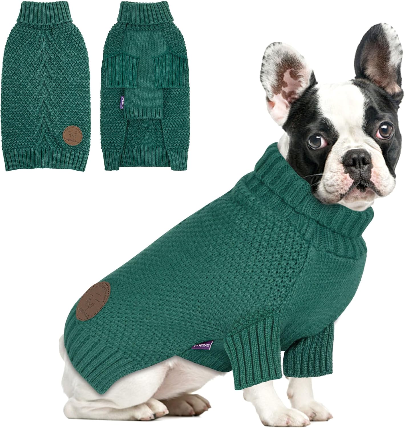 cyeollo Dog Sweater Pullover Turtleneck for Dogs, Classic Knitwear Fall Winter Cold Weather Dog Clothes Warm Pet Apparel Small Medium Large Dog Sweaters, Green M