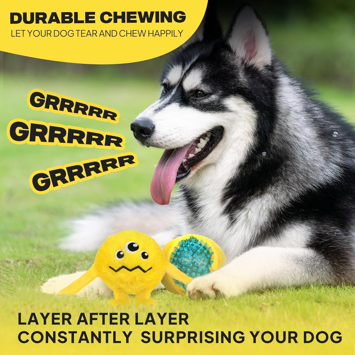 Fida Dog Chew Toys for Aggressive Chewers(3in1), Squeaky Dog Toys for Large Dogs, Interactive Dog Toys to Keep Them Busy, Dog Ball for Small, Medium and Large Dogs(Yellow)