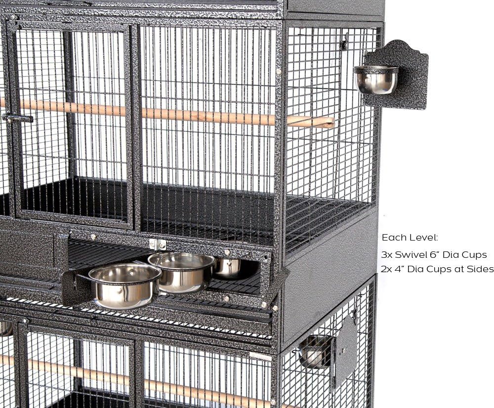 Extra Large Stackers Heavy Duty Wrought Iron Breeder Parrot Aviary Bird Breeding Rolling Cage with Side Nest Doors (Black Vein, Triple Stacker)