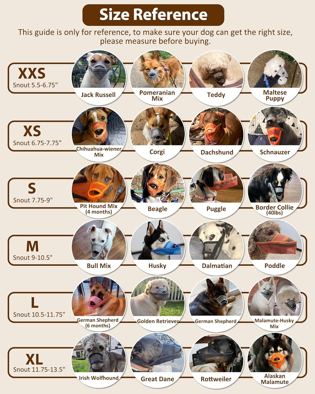 Crazy Felix Nylon Dog Muzzle for Small Medium Large Dogs, Air Mesh Breathable and Drinkable Pet Muzzle for Anti-Biting Anti-Barking Licking (M, Beige)