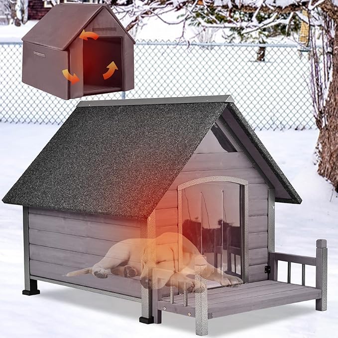 Metal Frame Dog House with Insulated Liner for Indoor & Outdoor Use - Large Dog Kennel with Weatherproof Roof & Foot Pads for Small, Medium & Large Dogs(Grey)