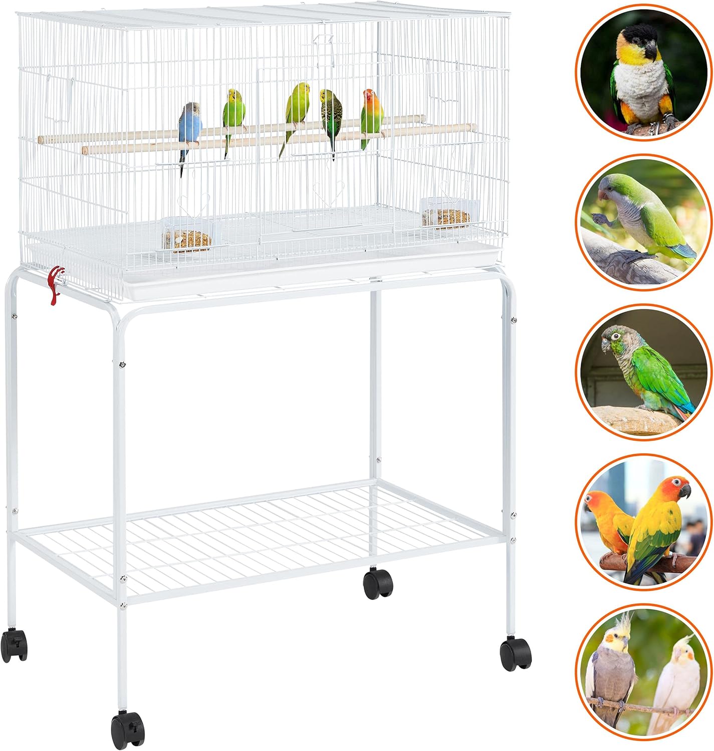 Yaheetech 47-inch Flight Bird Cages for Parakeets Cockatiels Conures Budgies Finches Lovebirds Canaries Parrots Breeding Birdcage with Detachable Rolling Stand, White