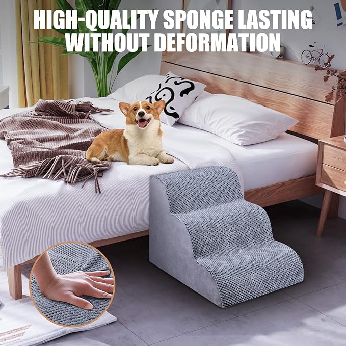 Chic Threads Dog Stairs for Small Dogs, 3-Step Dog Stairs for High Beds and Couch, Pet Steps for Small Dogs and Cats，Non-Slip Stable Indoor Dog Steps
