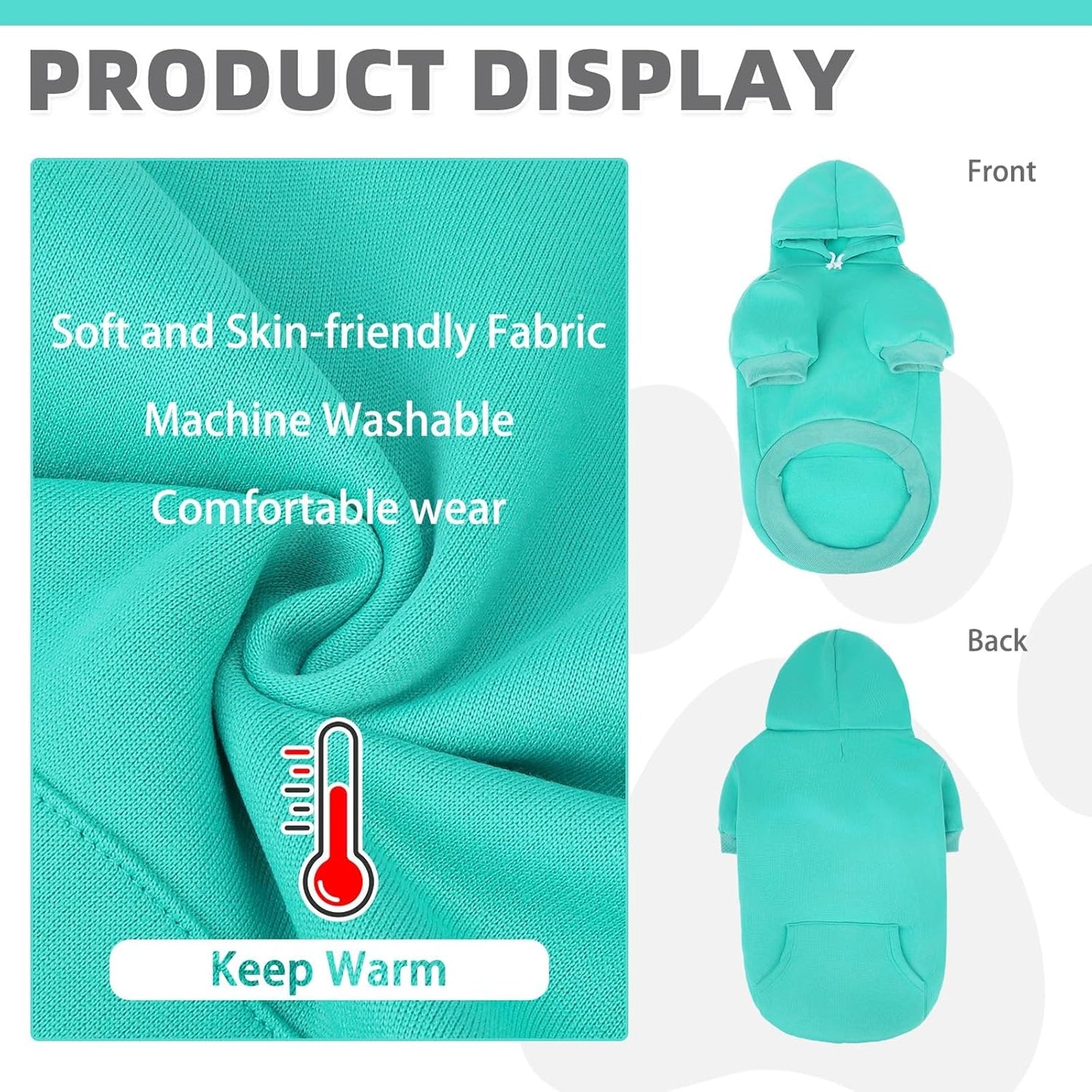 KOOLTAIL Basic Dog Hoodie - Soft and Warm Dog Hoodie Sweater with Leash Hole and Pocket, Dog Winter Coat, Cold Weather Clothes Sweatshirt for Small Medium Large Dogs Puppy Cat Boys Girls XL/XXL