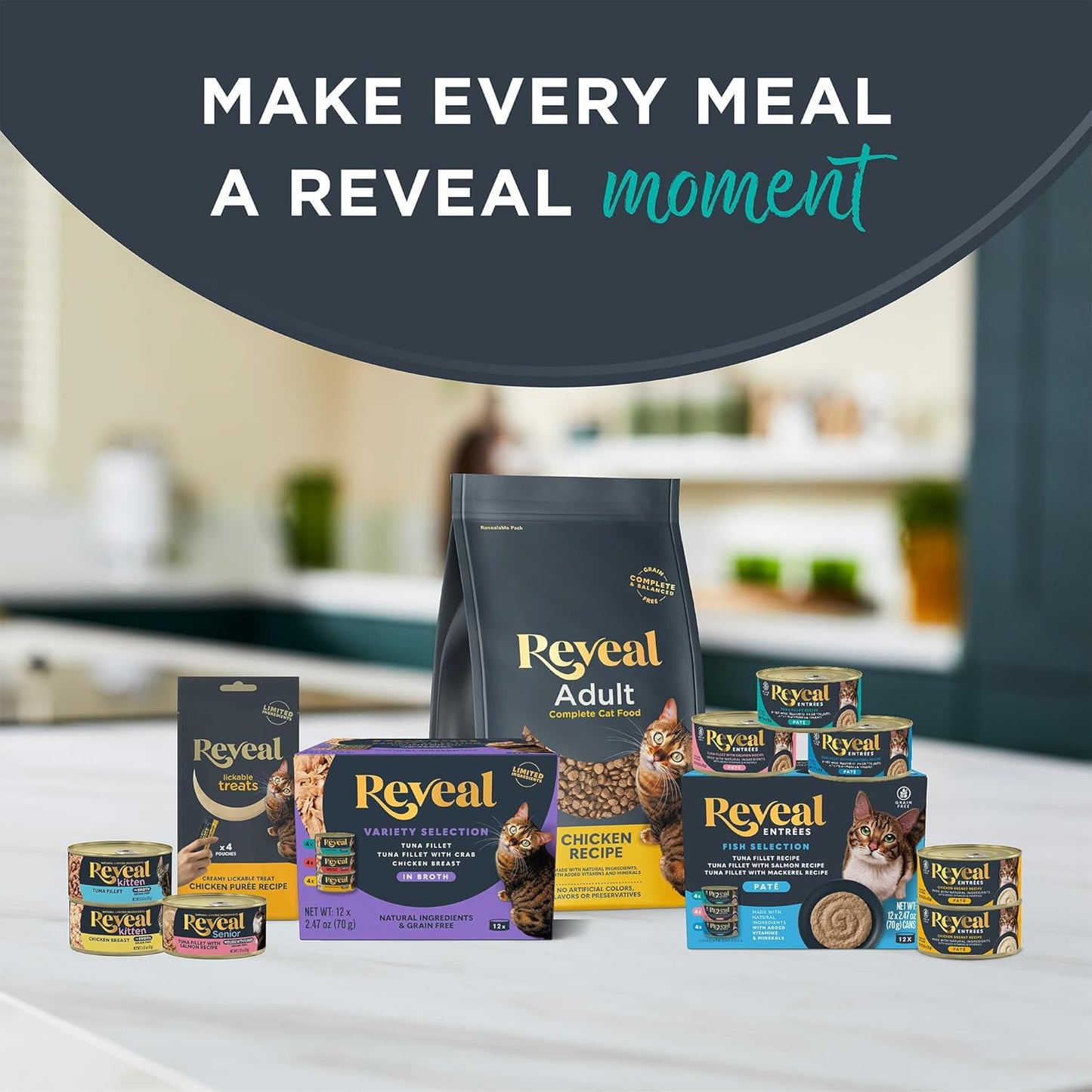 Reveal Natural Wet Canned Cat Food, Limited Ingredient, Grain Free, Protein with No Artificial Additives, Fish and Chicken Variety in Broth (20 x 2.47 oz Cans)