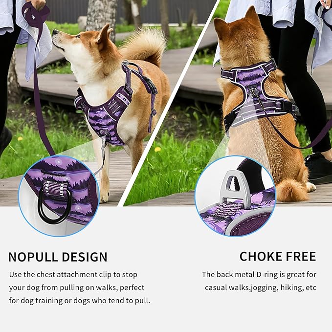 Timos Dog Harness,No-Pull Pet Harness Adjustable Soft Padded Dog Vest,Reflective No-Choke Pet Oxford Vest with Easy Control Handle for X-Large Dogs,Moon Night,XL