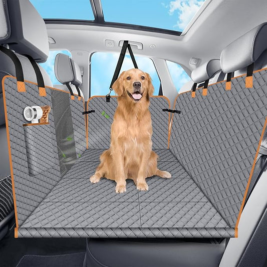 Dog Car Seat Cover for Back Seat, Dog Car Bed Cover with Strong Hard Bottom, Back Seat Extender Hammock for SUV Truck,4 Panels Gray Color