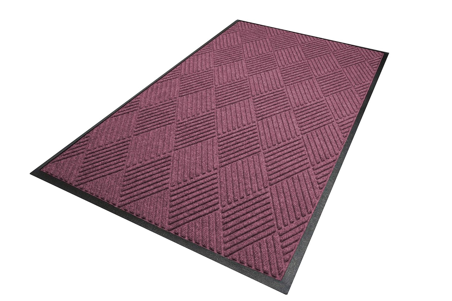 M+A Matting WaterHog Diamond | Commercial-Grade Entrance Mat with Rubber Border – Indoor/Outdoor, Quick Drying, Stain Resistant Door Mat (Bordeaux, 6' x 6')