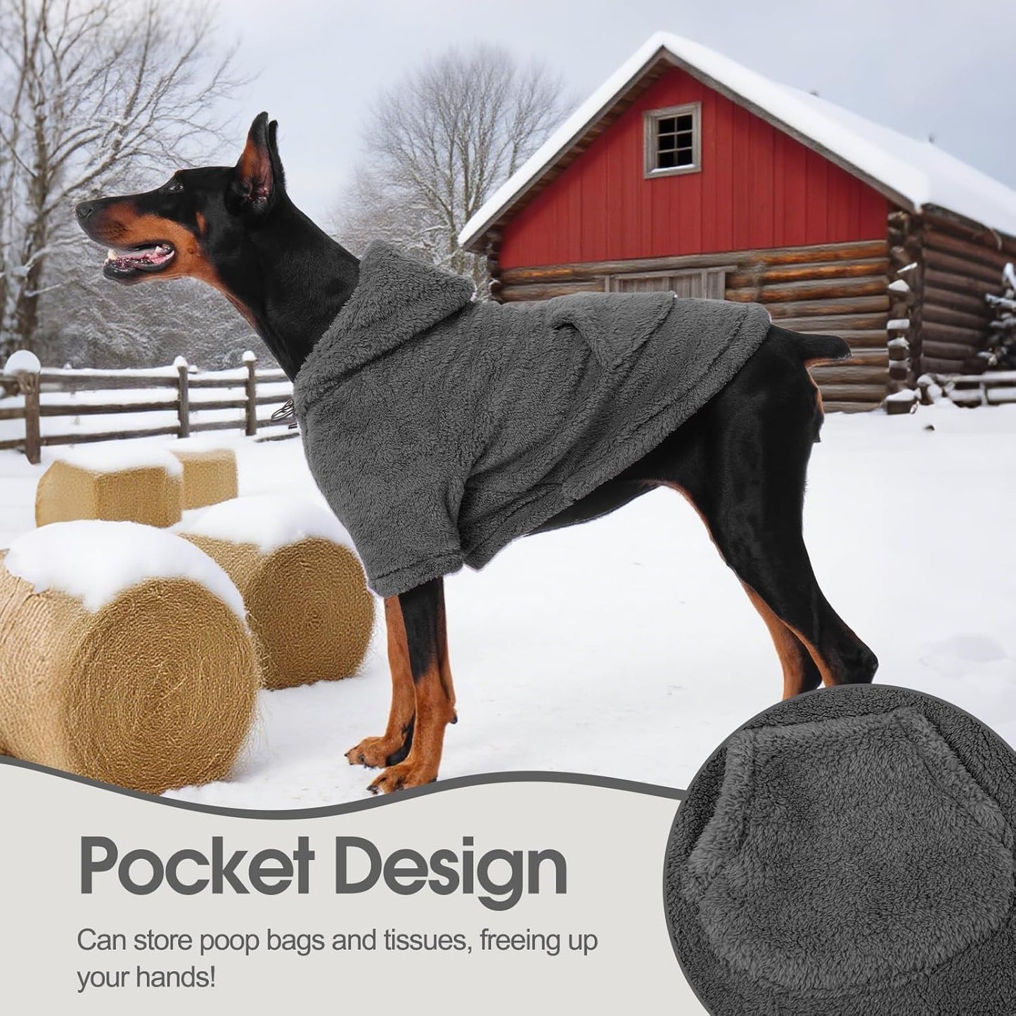 IDOMIK Fuzzy Dog Sweater with Adjustable Hood, Warm Fleece Dog Sweater Hoodie with Harness Hole & Pocket, Pullover Sweaters for Small Dogs, Fuzzy Hooded Sweatshirt for Fall Winter Christmas,Grey,S