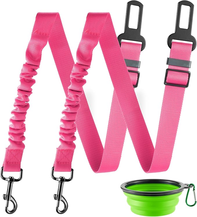 LivTee Dog Seat Belt for Car, Retractable Pet Safety Harness, Adjustable Nylon Dog Seatbelt Leash, Comfortable Dog Accessories for Vehicles (Pink-2PCS)