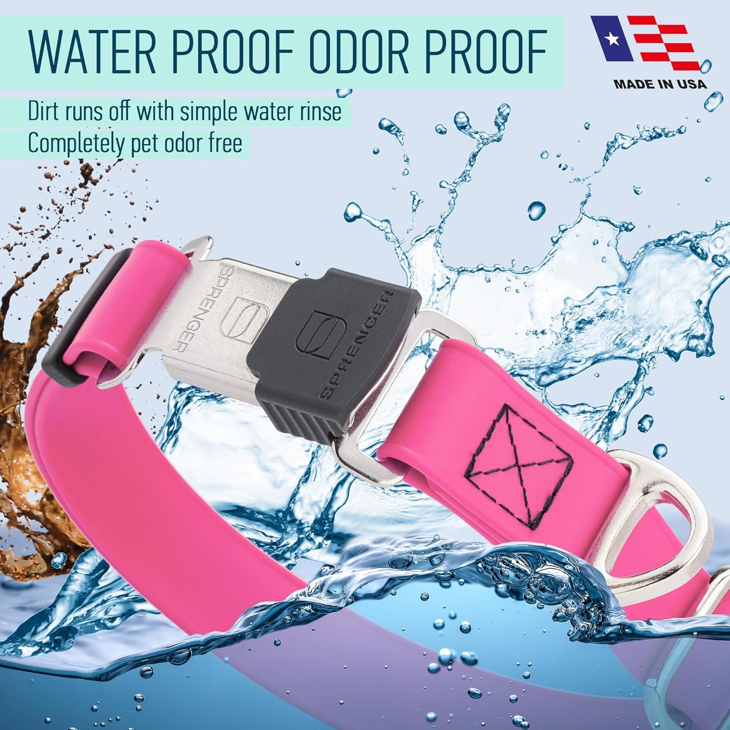 Dogline Biothane Waterproof Dog Collar with Herm Sprenger Black Stainless Steel Quick Release Buckle – Heavy Duty Tactical Durable Collar for Dogs – Comfortable and Safe Pet Collar W3/4" L12-19 Pink