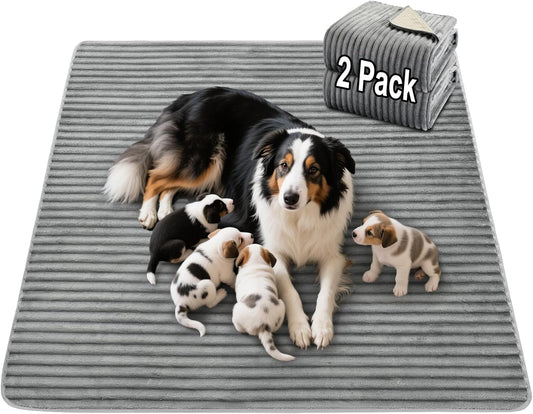 Flannel Washable Pee Pad for Dogs - 2 Pack Reusable Dog Pee Pads Extra Large, Fast Absorb Pet Playpen Mat with Non-Slip Back, Waterproof Puppy Training Pad. (Light Grey, 36" X 72")