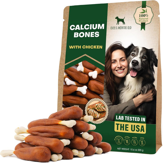 Beloved Pets Dog Treats, Calcium Bones Wrapped Chicken & Rawhide Free Chew 11Oz - Pet Healthy Dried Snacks & Grain Free Meat - Bulk Best Chews for Christmas, Training Small & Large Dogs - Made for USA