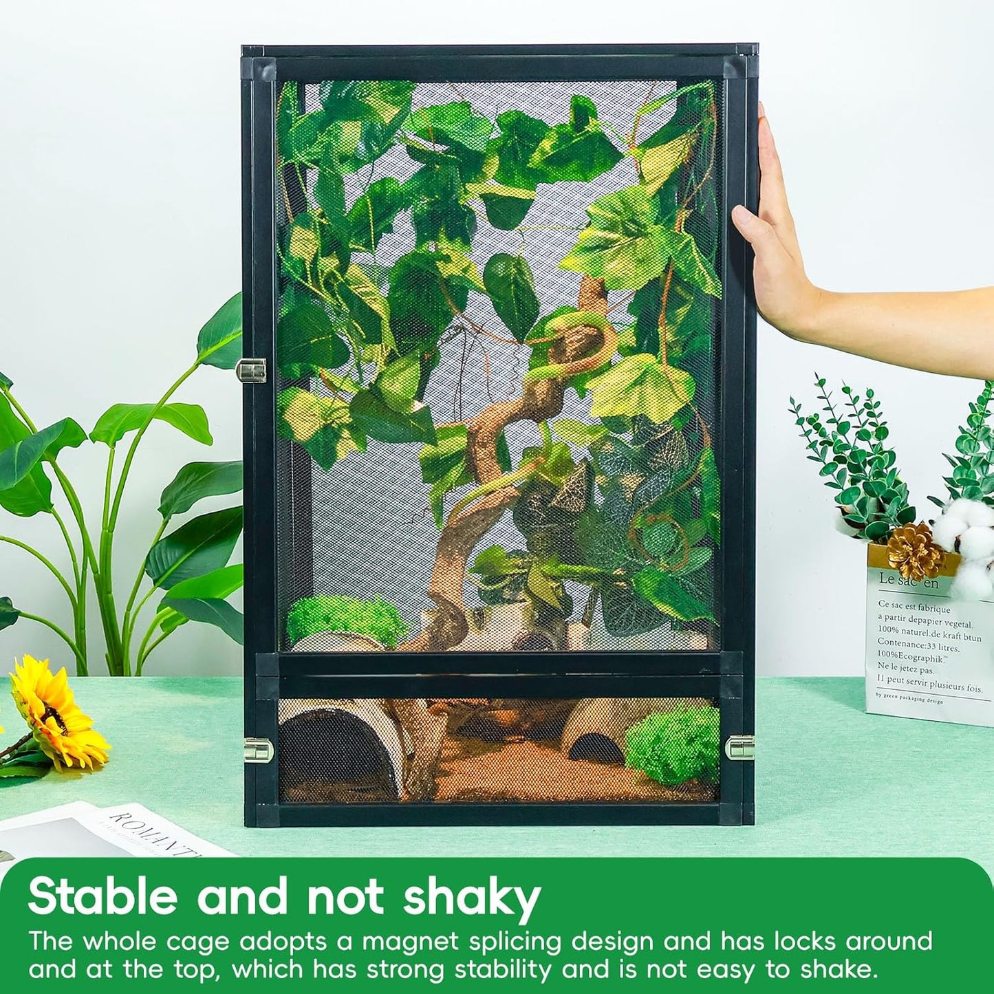33 Gal Detachable and Foldable Reptile Butterfly Cage Terrarium, 360° Observation, Airflow, Interaction in Gecko Tank for Crested Geckos, Leopard Geckos, Chameleons, Bearded Dragons