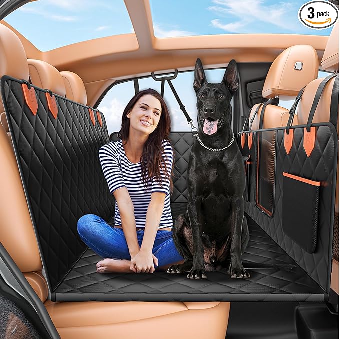 Hard Bottom Car Seat Cover for Dogs,Waterproof Dog Seat Cover for Back Seat Extender,Scratch-Proof and Anti-Slip Car Dog Hammock for Large Dogs SUV,Black(Holds 500 Lbs)