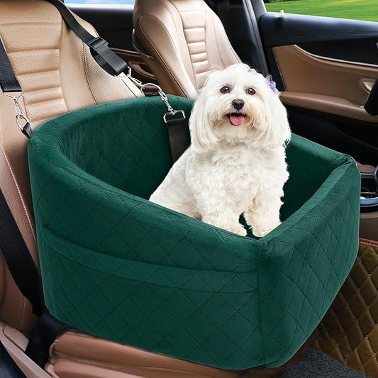 Dog Car Seat for Small Medium Dogs,Detachable Washable Dog Booster Seat Under 30lbs, Pet Car Seats Travel Bed with Storage Pockets and Safety Belt(Green)
