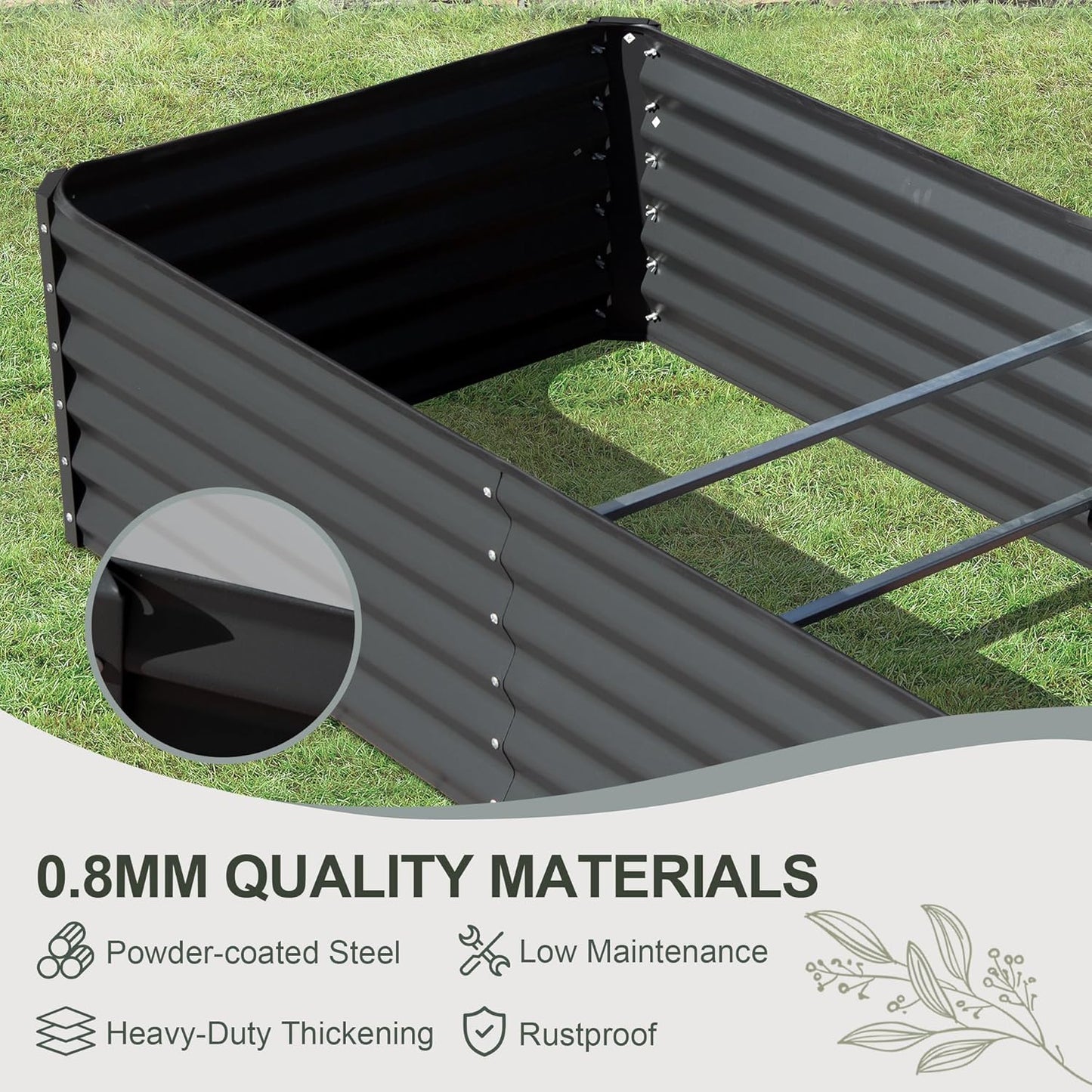 Domi Raised Garden Beds Outdoor, 8x4x1.5Ft Thickening Tall Metal Rectangular Deep Root Box Planter for Vegetables, Flowers, Herbs, and Succulents 1.5" Deep w/ 342 Gallon Capacity - Dark Gray
