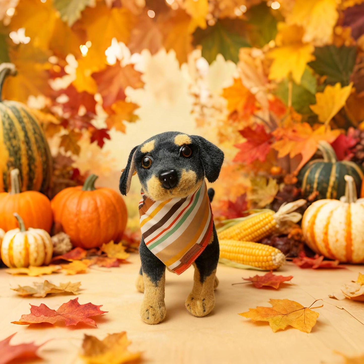 Realeaf Thanksgiving Dog Bandanas 2 Pack,Turkey Pumpkins Fall Stripe Pet Scarf for Boy and Girl, Premium Durable Fabric, Reversible Holiday Bandana for Small and Medium Dogs Pets