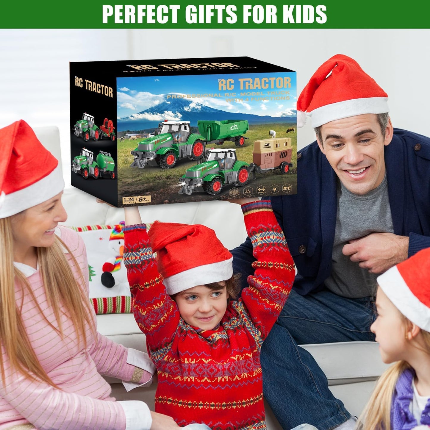 fisca Remote Control Tactor Toy Set & 33PSC Farm Vehicle Playset - Animal Figurines ,2.4GHz 1/24 Scale RC Tractor,Livestock Trailer, Fence with Light for Kids Age 4, 5, 6, 7 and Up Years Old