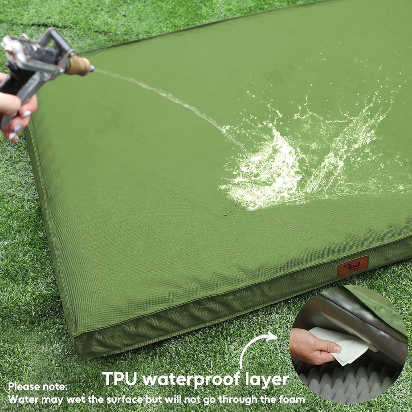 Outdoor Dog Bed for Medium Dogs, Waterproof Dog Bed for Medium Dogs Cats, Orthopedic Egg Crate Foam Pet Bed with Washable and Removable Oxford Cover, Light Green