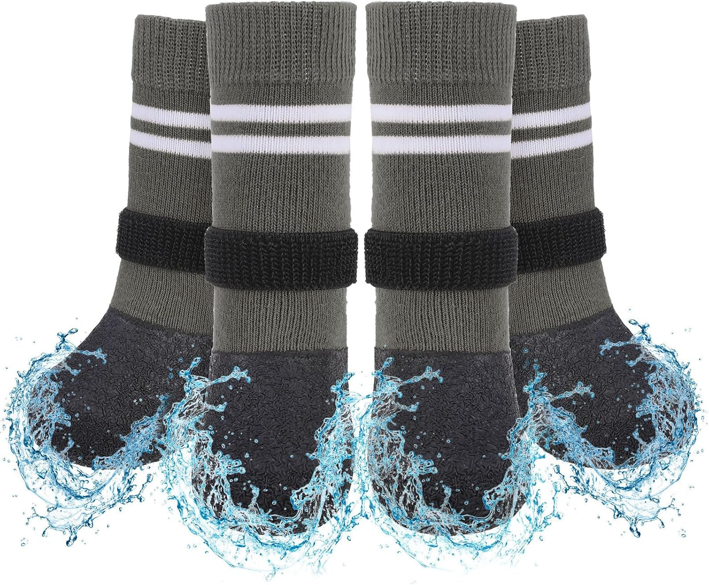 SCENEREAL Anti Slip Dog Boots & Paw Protectors for Hardwood Floor, Extended Dog Socks to Prevent Licking Paws, Waterproof Pet Snow Rain Shoe for Winter Large Senior Dogs, Grey L