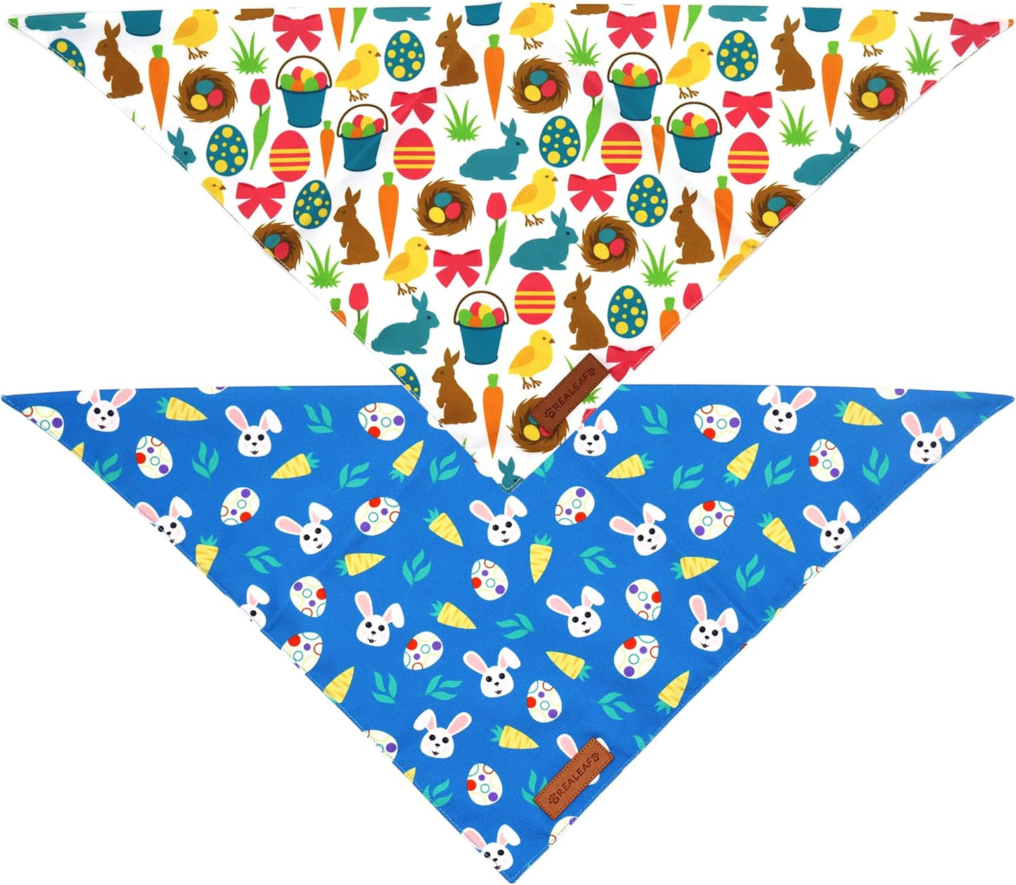 Realeaf Easter Dog Bandanas 2 Pack, Reversible Bunny Carrot and Easter Eggs Pet Scarf for Boy and Girl, Premium Durable Fabric, Holiday Bandana for Medium and Large Dogs Pets(Large)