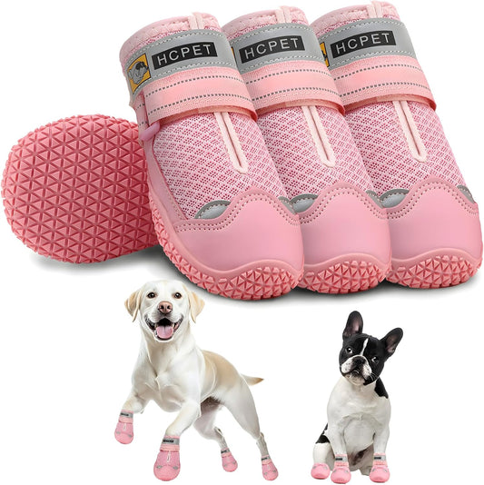 Hcpet Dog Shoes for Large Dogs, Breathable Dog Booties for Small Medium Dogs, Anti-Slip Dog Boots & Paw Protectors for Hot Pavement Winter Snow Hiking with Reflective Straps Pink Size 2