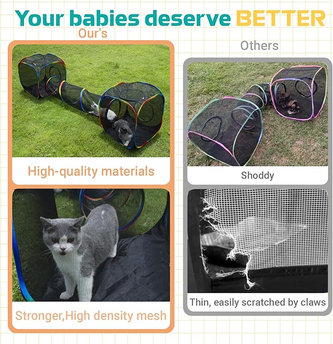 LUCKITTY Outdoor Rainbow Cat Enclosures Playground,Outside House for Indoor Cats Include Portable Tent, 2 Way with 2 Cube Tunnel, for Kitty and Small Animals,Within Storage Bag