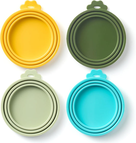 4 Pack Universal Pet Food Can Covers Lids - One fit 3 Standard Size Cans for Cats and Dogs Food Cans - Easy to Clean - Safe Silicone - Aurora Greens