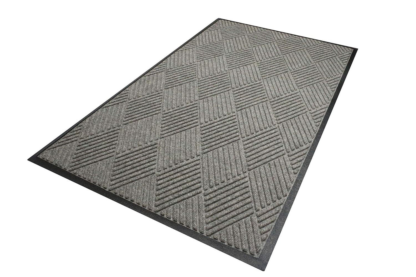 WaterHog Diamond | Commercial-Grade Entrance Mat with Rubber Border – Indoor/Outdoor, Quick Drying, Stain Resistant Door Mat (Medium Grey, 4' x 6')
