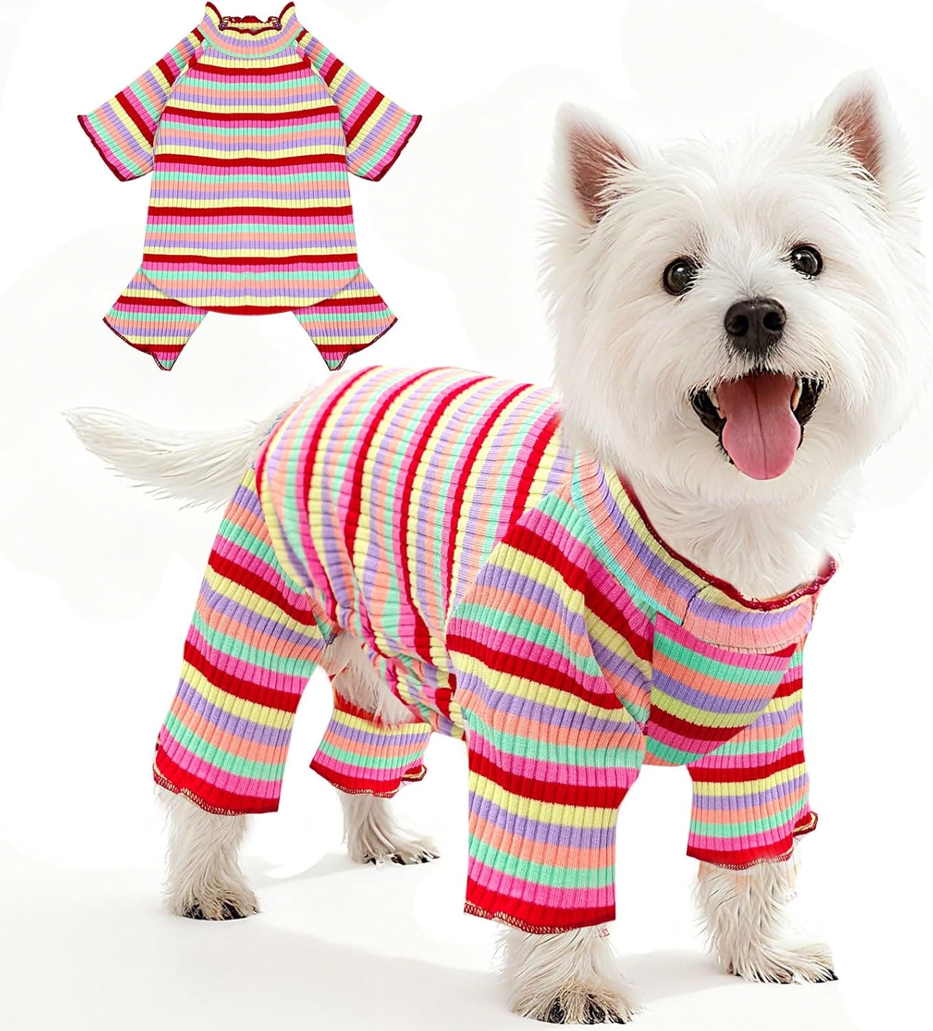 BAEJMJK Striped Dog Pajamas Stretchy Cute Four-Legged Boy Girl Dog Clothes with Sleeves Comfortable Dogs Jumpsuit Colorful Pet Puppy Outfits Apparel for Small Medium Dogs Cats(Red,XX-Large)